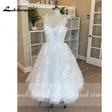 Wedding Dresses Summer 2023 Tea Length Robe De Mariée V-Neck Lace appliques Bride Dress Vestido De Novia