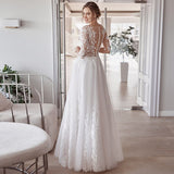Half Sleeve A-Line Wedding Dress 2023 Lace Appliques O-Neck Civil Bridal Gown With Button Back Tulle Floor Length