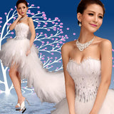 Dress Strapless Front Short Back Long Ball Gown Princess Luxury Feather Wedding Dresses Plus Size