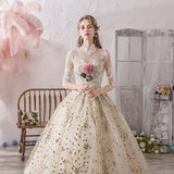 Dress 2023 Muslim Half Sleeve High Neck Lace Up Ball Gown Princess Champagne Vintage Wedding Dresses Hs778