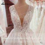 V-neck Wedding Dresses Lace Appliques Sleeveless Backless Boho Wedding Gowns Plus Size Bridal Dress Robe De Mariee