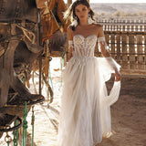 Charming Boho Wedding Dress Sweetheart Lace A-line Appliques Bohemian Off The Shoulder Bridal Gown Robe De Mariage