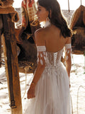 Charming Boho Wedding Dress Sweetheart Lace A-line Appliques Bohemian Off The Shoulder Bridal Gown Robe De Mariage