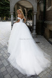 the Shoulder A Line Wedding Dresses Tulle Sweetheart Lace Up Vestido De Noiva Lace Appliques Bridal Gown Court Train
