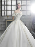 The Shoulder Flower Satin Wedding Dress 2023 New Floor Length Light Simple Bridal Dress Robe De Mariee