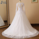 NICEB Robe De Mariee Lace Long Sleeves Wedding Dress Bride Princess Sexy Illusion Back Bridal Gown Appliques V-Neck Tulle