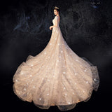 New O Neck Wedding Dress With Sweep Train Shining Sequins Lave Bridal Ball Gown Plus Size Custom Made Vestido De Noiva