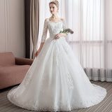 Long Tail Half Sleeve Wedding Dress Princess Wedding Gown Lace V Neck Bridal Dress Plus Size