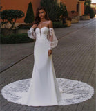 Dress Mermaid Sweetheart Lantern Sleeve Lace Appliques Sequined Beads Backless Floor Length Sweep Train Bride Gown 2023
