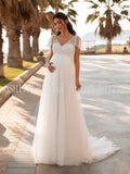 Wedding Dresses for Pregnant Womens V-neck Short Sleeves Simple Tulle A Line Sequin Pregnancy Brides Dress Cheap 2023