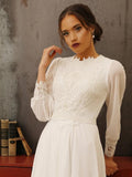 Elegant Muslim Boho Wedding Dress 2023 Long Sleeves High Neck Vintage Bridal Dress Lace Appliques Vestido De Noiva