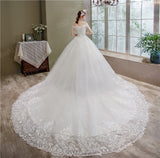 Off the Shoulder Luxury Lace Egde Embroidery 2023 Wedding Dresses Long Train V Neck Elegant Plus size Vestido De Noiva Bride
