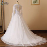 NICEB Robe De Mariee Lace Long Sleeves Wedding Dress Bride Princess Sexy Illusion Back Bridal Gown Appliques V-Neck Tulle