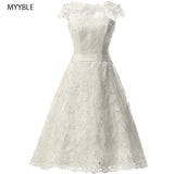 2023 Sexy White short Wedding dresses lace Bridal gown Cap Sleeve Zipper Back Vestidos De Novia Real Picture