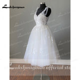 Wedding Dresses Summer 2023 Tea Length Robe De Mariée V-Neck Lace appliques Bride Dress Vestido De Novia