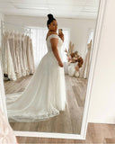 Plus Size A-Line Off Shoulder Lace Applique Wedding Dress Tulle Backless Robe De Mariée Orienta Bridal Gown Custom Made 925