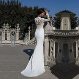 Lace Long Sleeve Mermaid Wedding Dress For Women With Train Elastic Appliques Bridal Gown Zipper Back Custom Made