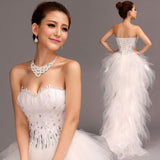 Dress Strapless Front Short Back Long Ball Gown Princess Luxury Feather Wedding Dresses Plus Size