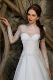 Long Sleeves Vestido De Noiva Wedding Dresses Lace Appliques A Line Buttons Bridal Gowns for Brides Vestido de Noiva