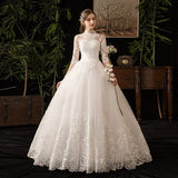 Vestido de Noiva Half Sleeve Royal Train Custom Wedding Dress High Neck Applique Lace Bridal Ball Gown Dress Robe De Mariee 925