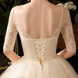 Champagne Wedding Dress Half Sleeve Simple Lace Fashion Wedding Gown Plus Size Bridal Dresses Vestido De Noiva X