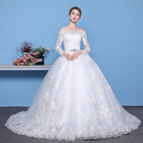 Sleeves Wedding Dresses 2023 Princess Lace Bridal Bride Gowns Luxury Vintage Off The Shoulder Robe De Mariage
