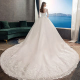 Vestido de Noiva Half Sleeve Royal Train Custom Wedding Dress High Neck Applique Lace Bridal Ball Gown Dress Robe De Mariee 925