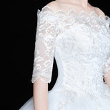 Novias Vestidos de Noiva Ball Gown Lace Wedding Dress Half Sleeves Off Shoulder Tulle Puffy Bride Gowns Simple Elegant Dress