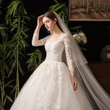 Lace Full Sleeve Wedding Dresses Luxury Muslim Ball Gown Wedding Gowns Custom Made Vestido De Noiva