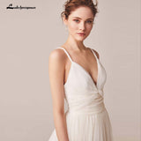 Spaghetti Straps Tulle Wedding Dress Vestido De Novia Sleeveless V-neck Backless Bride Dresses Robe De Mariage