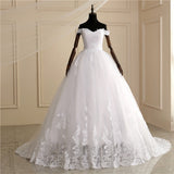 Luxury Lace Boat Neck Ball Gown Wedding Dresses Sweetheart Sheer Back Princess Illusion Applique Bridal Gowns Casamento