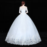 Novias Vestidos de Noiva Ball Gown Lace Wedding Dress Half Sleeves Off Shoulder Tulle Puffy Bride Gowns Simple Elegant Dress