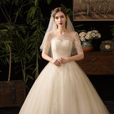 Champagne Wedding Dress Half Sleeve Simple Lace Fashion Wedding Gown Plus Size Bridal Dresses Vestido De Noiva X