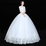 Novias Vestidos de Noiva Ball Gown Lace Wedding Dress Half Sleeves Off Shoulder Tulle Puffy Bride Gowns Simple Elegant Dress