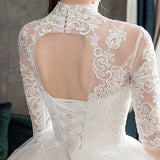 Vestido de Noiva Half Sleeve Royal Train Custom Wedding Dress High Neck Applique Lace Bridal Ball Gown Dress Robe De Mariee