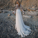Vintage V Neck Boho Wedding Dress 2023 Ruffles Long Sleeves Lace Bohemian Bridal Gown A Line Vestidos De Novia Beach
