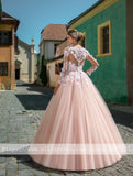 Blush Pink Wedding Dresses Long Sleeves A Line Vestido De Noiva 2023 Scoop Lace Appliques Bridal Married Wedding Gowns