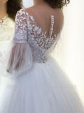 Beach Wedding Dress A-Line Long Puff Sleeve Sheer Illusion Back Lace Appliques Bride Gown Vestido De Noiva