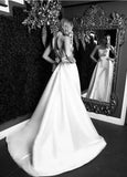 Jumpsuit Wedding Dresses With Detachable Train 2023 A-Line Backless Lace Appliques Bridal Gown Pants Satin Sleeveless