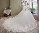Off the Shoulder Luxury Lace Egde Embroidery 2023 Wedding Dresses Long Train V Neck Elegant Plus size Vestido De Noiva Bride