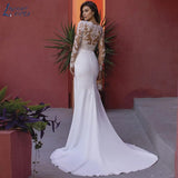 Wedding Dresses 2023 Spring V Neck Deep Long Sleeve Lace Slim Fashion Bride's Tail Bridal Wedding Gown