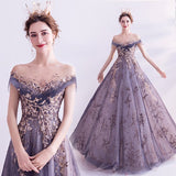 New Banquet Elegant Evening Dress Scoop Sequins Appliques Floor-length Long Prom Formal Gown Vestidos De Noche