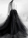 Black Wedding Dresses Sexy Backless High Side Split A-line Bridal Dress Lace Wedding Gowns Without Veil Vestido De Novia
