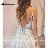 A-Line Backless Wedding Dress 2023 Vintage Lace Applique Beaded Off White Tulle Wedding Gowns Trouwjurk Long Bridal Dress