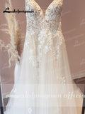 Straps Vintage Lace Wedding Dress With V Neckline Bride Dress Tulle Beach Bridal Gown trouwjurk Lakshmigown