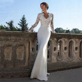 Lace Long Sleeve Mermaid Wedding Dress For Women With Train Elastic Appliques Bridal Gown Zipper Back Custom Made