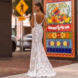 Elegant Wedding Dress Mermaid Illusion Scoop Neckline Lace Floral Appliques Satin Bridal Gowns Sexy Backless Brides Dress