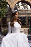 Satin Princess Wedding Dresses Long Sleeve Backless Caftan Elegant Bride Dress Vestido De Noiva Muslim Wedding Gowns
