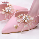 2pcs/lot Removable Bride High Heel Clip Rhinestone Wedding Shoes Buckle Women Decoration Pearls Floral Bead Shoe Clips