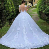 Elegant Amazing Neck Robe De Mariee Backless Princess Embroidery Vestido De Noiva Wedding Dress Luxury Lace Bride Dresses